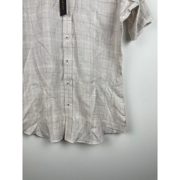 NWT J. Hilburn Men's Tan 100% Linen Button Up Short Sleeve Shirt - Picture 2 of 10